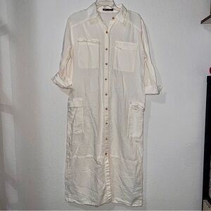 Zara Linen Collared Shirt Dress